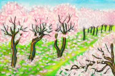 Pintura titulada "Pink garden" por Irina Afonskaya, Obra de arte original, Acuarela