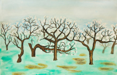 Картина под названием "White garden 2" - Irina Afonskaya, Подлинное произведение искусства, Акварель
