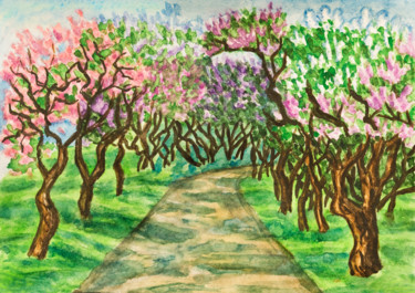 Pittura intitolato "Lilac garden" da Irina Afonskaya, Opera d'arte originale, Acquarello