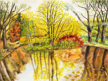 Картина под названием "Autumn landscape wi…" - Irina Afonskaya, Подлинное произведение искусства, Акварель