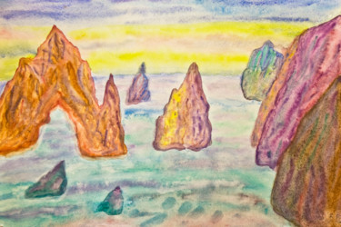 Картина под названием "Colourful rocks in…" - Irina Afonskaya, Подлинное произведение искусства, Акварель