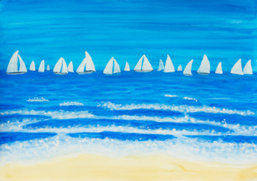 Ζωγραφική με τίτλο "White regatta 1 wat…" από Irina Afonskaya, Αυθεντικά έργα τέχνης, Ακουαρέλα