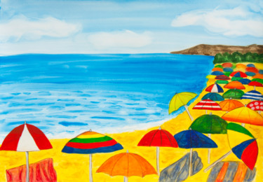 Malerei mit dem Titel "Beach umbrellas" von Irina Afonskaya, Original-Kunstwerk, Aquarell