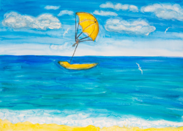 Malerei mit dem Titel "Seascape with yello…" von Irina Afonskaya, Original-Kunstwerk, Aquarell
