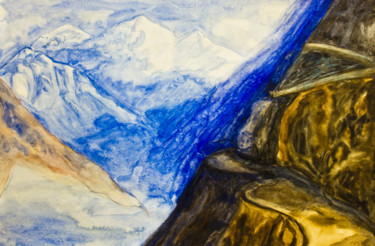 Malerei mit dem Titel "Road in hills" von Irina Afonskaya, Original-Kunstwerk, Aquarell