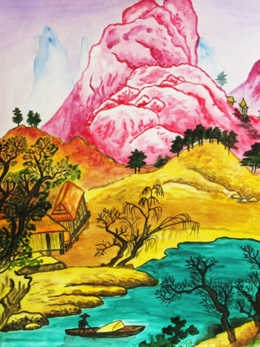 Peinture intitulée "Chinese landscape w…" par Irina Afonskaya, Œuvre d'art originale, Aquarelle