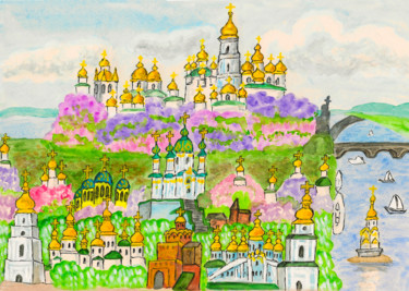 Pittura intitolato "Kiev 1" da Irina Afonskaya, Opera d'arte originale, Acquarello