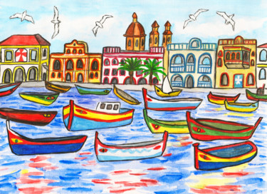 Painting titled "Malta" by Irina Afonskaya, Original Artwork, Watercolor