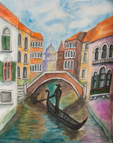 Malerei mit dem Titel "Venice bridge" von Irina Afonskaya, Original-Kunstwerk, Aquarell