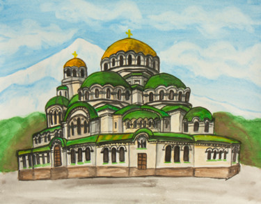 Pintura intitulada "St.Nevsky cathedral…" por Irina Afonskaya, Obras de arte originais, Guache