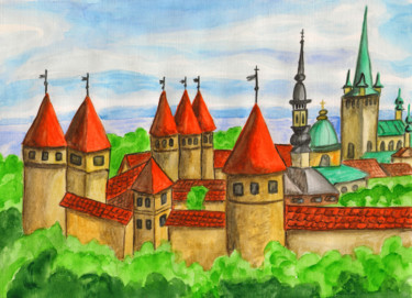 Malerei mit dem Titel "Tallin" von Irina Afonskaya, Original-Kunstwerk, Aquarell