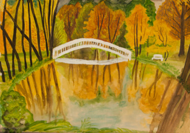 Pittura intitolato "Autumn landscape wi…" da Irina Afonskaya, Opera d'arte originale, Acquarello