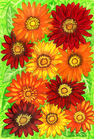 「Gerbera flowers ora…」というタイトルの絵画 Irina Afonskayaによって, オリジナルのアートワーク, 水彩画