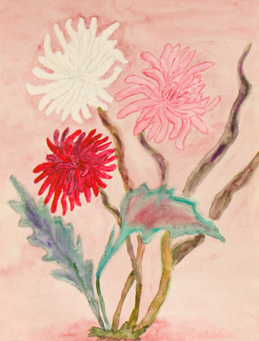 Peinture intitulée "Three chrysanthemum…" par Irina Afonskaya, Œuvre d'art originale, Aquarelle