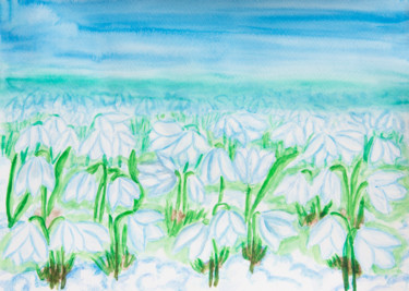 Malerei mit dem Titel "Snowdrops" von Irina Afonskaya, Original-Kunstwerk, Aquarell