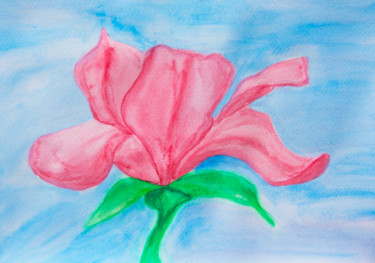 Schilderij getiteld "Pink magnolia on wh…" door Irina Afonskaya, Origineel Kunstwerk, Aquarel