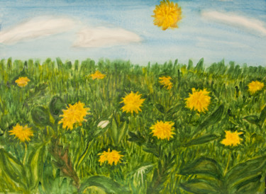 Картина под названием "Meadow with yellow…" - Irina Afonskaya, Подлинное произведение искусства, Акварель