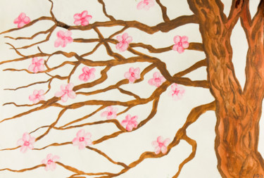 Branch with pink flowers Painting titled "Branch with pink fl…" by Irina Afonskaya, Original Art, Watercolor