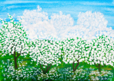 Painting titled "White spring garden…" by Irina Afonskaya, Original Artwork, Oil