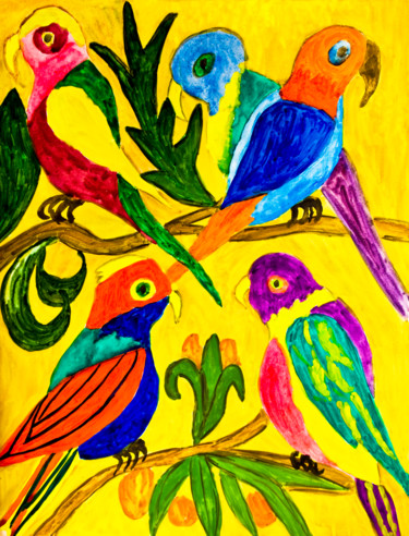 Malerei mit dem Titel "Colourful parrots" von Irina Afonskaya, Original-Kunstwerk, Aquarell