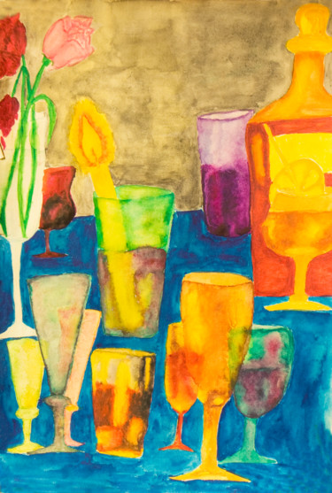 Painting titled "Wine glasses" by Irina Afonskaya, Original Artwork, Watercolor