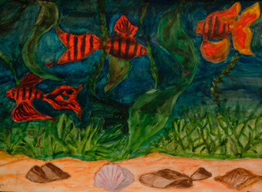 Malerei mit dem Titel "Red fishes" von Irina Afonskaya, Original-Kunstwerk, Aquarell