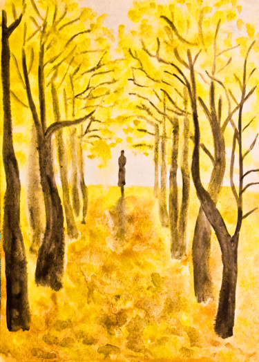 Painting titled "Woman on autumn all…" by Irina Afonskaya, Original Artwork, Watercolor