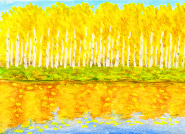 Pittura intitolato "Golden birch forest…" da Irina Afonskaya, Opera d'arte originale, Acquarello