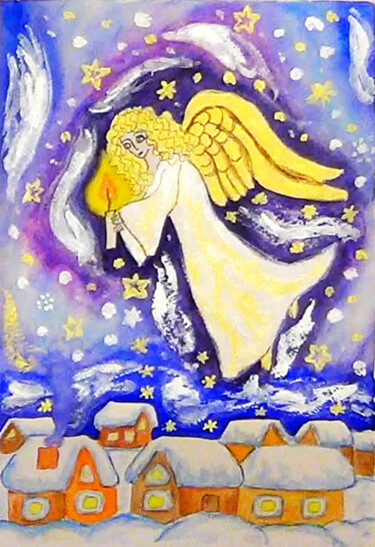 Картина под названием "Angel with candle" - Irina Afonskaya, Подлинное произведение искусства, Акварель