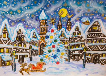 Pintura intitulada "Fairy Christmas" por Irina Afonskaya, Obras de arte originais, Aquarela