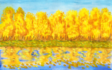 Картина под названием "Golden forest autumn" - Irina Afonskaya, Подлинное произведение искусства, Акварель