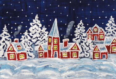 Malerei mit dem Titel "Winter landscape wi…" von Irina Afonskaya, Original-Kunstwerk, Aquarell