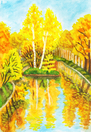 Painting titled "Autumn landscape wi…" by Irina Afonskaya, Original Artwork, Watercolor