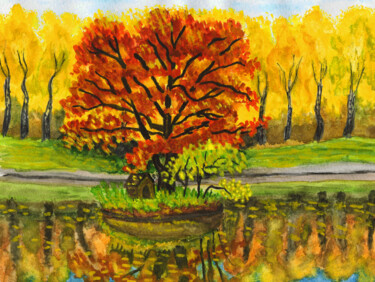 Картина под названием "Autumn landscape wi…" - Irina Afonskaya, Подлинное произведение искусства, Акварель