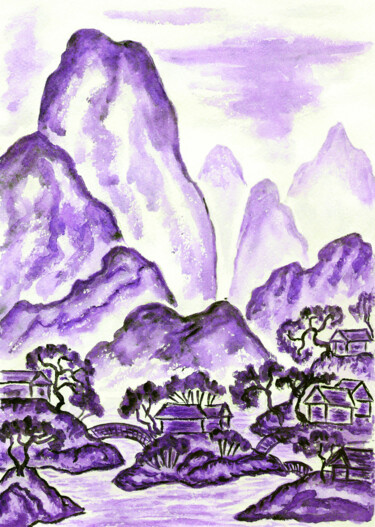 Painting titled "Chinese landscape w…" by Irina Afonskaya, Original Artwork, Watercolor