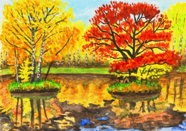 Painting titled "Autumn landscape wi…" by Irina Afonskaya, Original Artwork, Watercolor