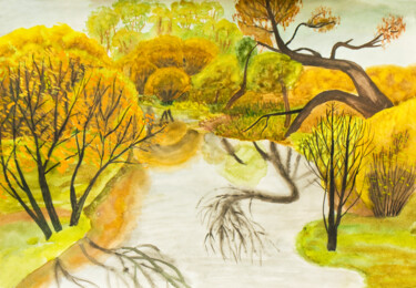 Pittura intitolato "Autumn  landscape w…" da Irina Afonskaya, Opera d'arte originale, Acquarello