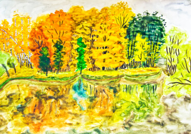 Pittura intitolato "Autumn landscape wi…" da Irina Afonskaya, Opera d'arte originale, Acquarello