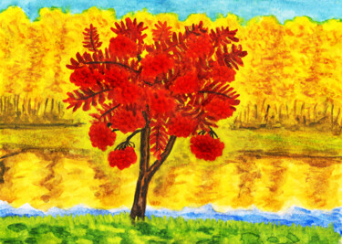 "Autumn landscape wi…" başlıklı Tablo Irina Afonskaya tarafından, Orijinal sanat, Suluboya