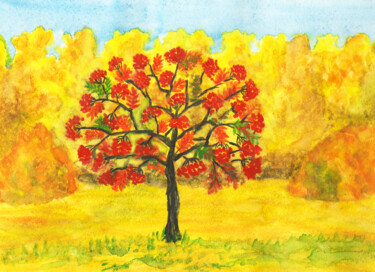 Malerei mit dem Titel "Autumn landscape wi…" von Irina Afonskaya, Original-Kunstwerk, Aquarell