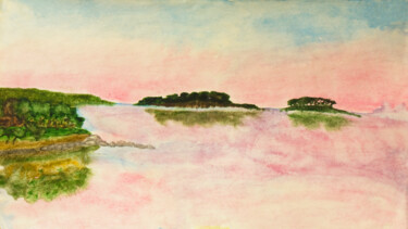 Painting titled "Seascape with pink…" by Irina Afonskaya, Original Artwork, Watercolor