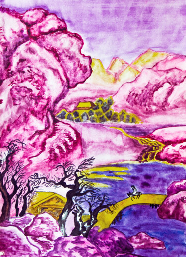 Картина под названием "Chinese landscape w…" - Irina Afonskaya, Подлинное произведение искусства, Акварель