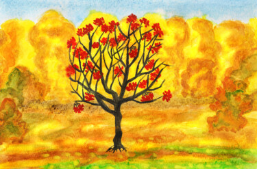 Schilderij getiteld "Ash berry tree (row…" door Irina Afonskaya, Origineel Kunstwerk, Aquarel
