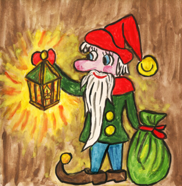 Peinture intitulée "Gnome with flash li…" par Irina Afonskaya, Œuvre d'art originale, Gouache