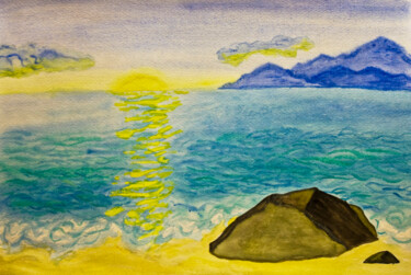 Картина под названием "Sunset on sea 2" - Irina Afonskaya, Подлинное произведение искусства, Акварель