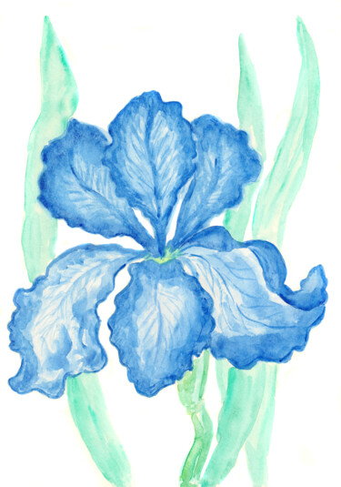 Картина под названием "Blue iris" - Irina Afonskaya, Подлинное произведение искусства, Акварель