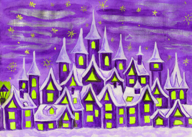 Pintura intitulada "Dreamstown violet" por Irina Afonskaya, Obras de arte originais, Aquarela