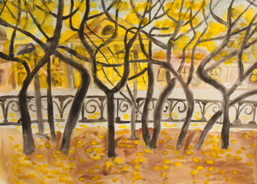 Peinture intitulée "Autumn boulevard" par Irina Afonskaya, Œuvre d'art originale, Aquarelle
