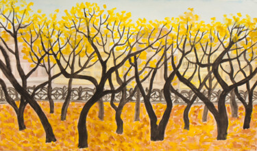 Pintura intitulada "Autumn boulevard 2" por Irina Afonskaya, Obras de arte originais, Aquarela