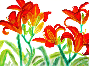 Painting titled "Red lilies" by Irina Afonskaya, Original Artwork, Watercolor
